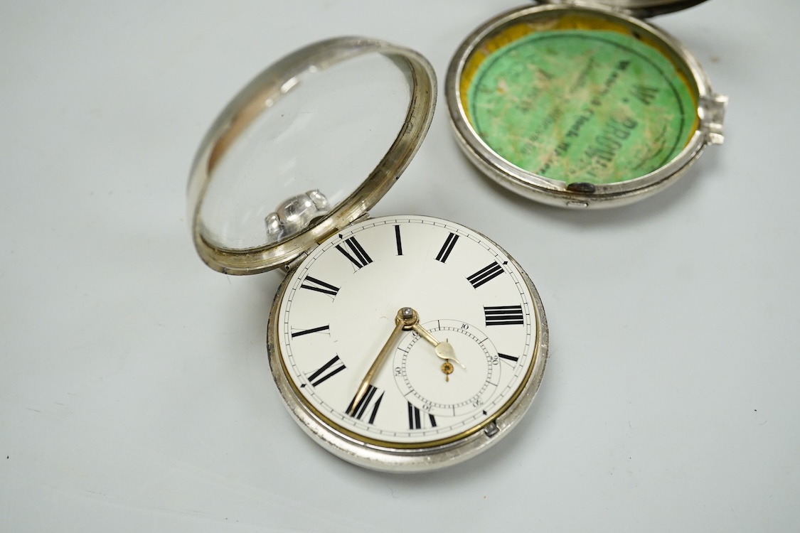 Seven assorted mainly early 20th century silver open faced pocket watches including Kendall & Dent, case diameter 51mm and Waltham, together with a late Victorian silver hunter pocket watch(a.f.).